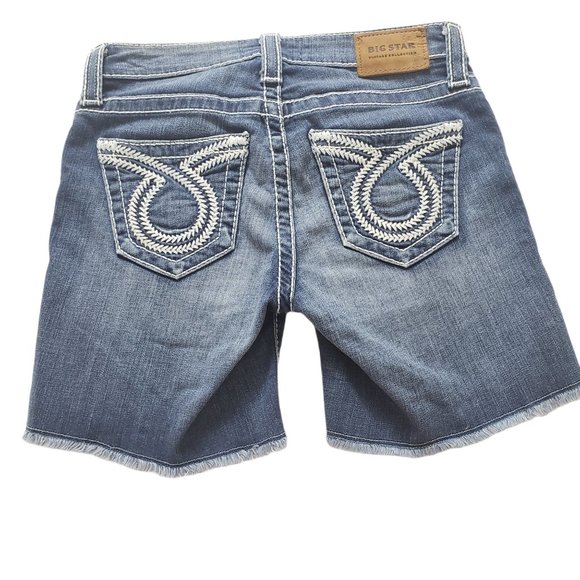 Big Star Pants - Big Star Embroidered Cut Off Frey Blue Jean Shorts